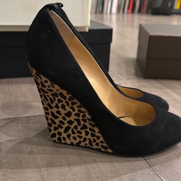 GIUSEPPE ZANOTTI Black and Leopard Print Wedge Heels - Picture 1 of 6
